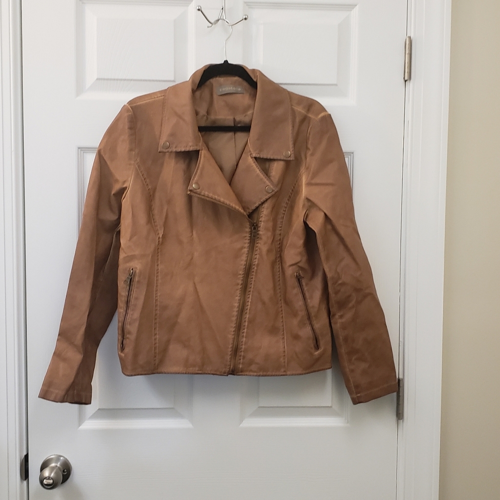 Bagatelle, Brown faux leather jacket, collar, zipper front, SZ XL - Picture 3 of 16